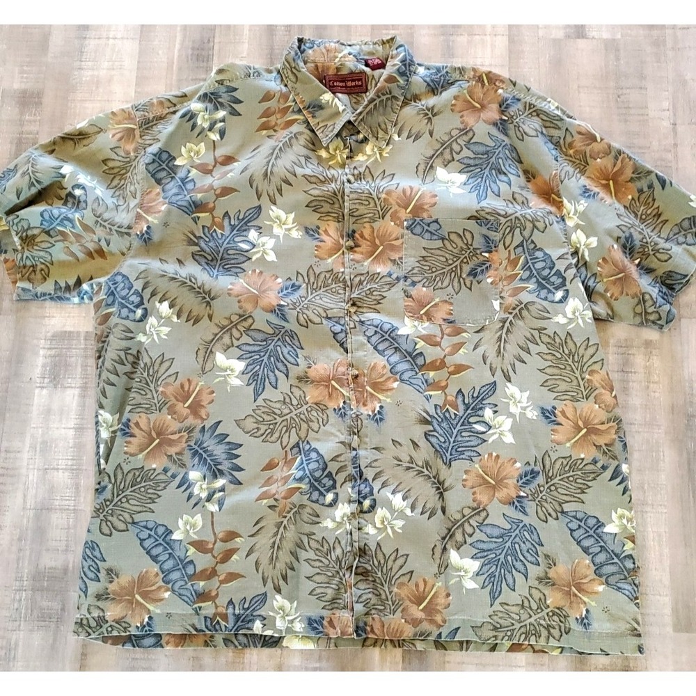 Cotton Works Mens 3X Hawaiian Short Sleeve Shirt Floral Pattern